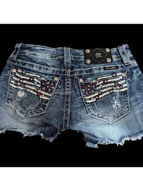 Miss Me Patriotic Stars Stripes micro Distressed Denim Shorts 26 bling Y2K July